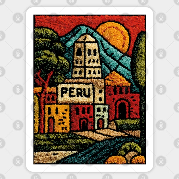 Peru Mountain Village Art - Andean Culture Poster Sticker by TuncGK
